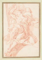 Zeichnung, Deckendetail einer Figur und dekoratives Motiv, ca. 1759–70
