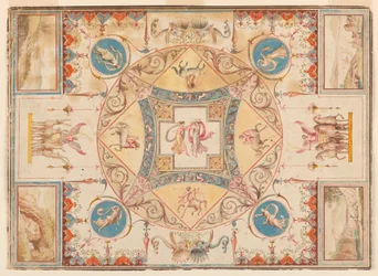 Zeichnung, Decke in der Villa Hadrians, mit Nymphen, Zentauren, Hirschen und Elefanten, ca. 1785