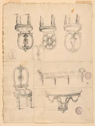 Zeichnung, Stühle und architektonische Skizzen, ca. 1800