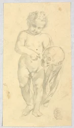 Zeichnung, Kind mit einem Schädel, 16.–19. Jahrhundert
