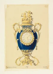 Zeichnung, Uhr in Porzellan, ca. 1855