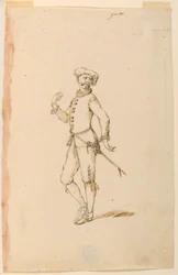 Zeichnung, Kostümentwurf: Ein Kapitän für ein Ballett, ca. 1720