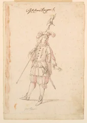 Zeichnung, Kostümentwurf: Ein Deutscher für ein Ballett, ca. 1720