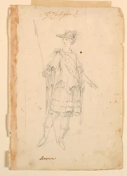Kostümentwurf: Amerika für ein Ballett, ca. 1720