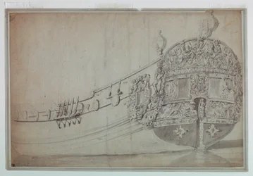 Zeichnung, Dekoratives Design für das Heck eines Schiffes, ca. 1705