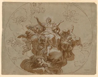 Zeichnung, Entwurf für eine Decke mit der Himmelfahrt der Jungfrau, 1700–1730