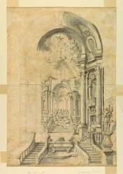 Zeichnung, Entwurf für ein Kirchenfest-Setting, ca. 1700
