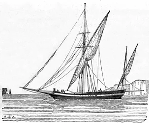 Eine Tartane, ein kleines Boot mit einem großen Mast des Mittelmeers