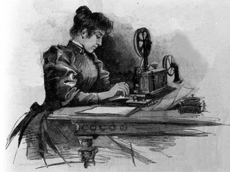Ein Telegraphenoperator, erfunden vom amerikanischen Erfinder Samuel Finley Breese Morse (1791-1872). Gravur aus dem 19. Jahrhundert