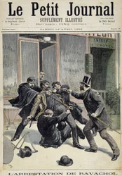 Verhaftung des Anarchisten Francois Koenigstein alias Ravachol (nach dem Namen seiner Mutter) (1859 - 1892). Eine von „Le petit journal“ 16.04.1892 Privatsammlung