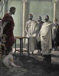 Athenischer General und Politiker Alkibiades (450 v. Chr.-404 v. Chr.), Schüler von Perikles und Sokrates, 407 von der demokratischen Regierung in Athen nach seinem Exil zurückgerufen. Gravur aus dem 19. Jahrhundert