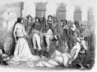 Kampagne (Expedition) von Ägypten (1798-1801): General Bonaparte besucht das Pestkrankenhaus in Jaffa, Ägypten. Gravur 19. Jahrhundert