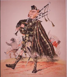 Karikatur eines Hochlandpfeifers