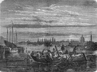 Charles Dallery lässt sein Dampfschiff auf Helice kratzen. In 