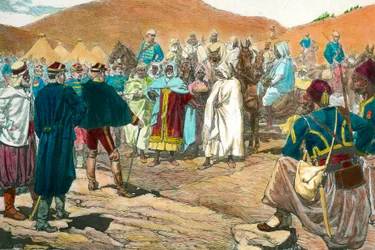 Kolonialismus: Tunesische Stammesführer kommen ins Parlament. Gravur des 19. Jahrhunderts