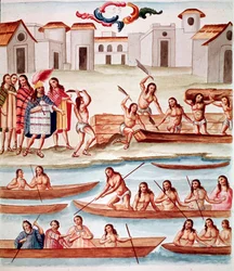 Bau von Kanus (Aquarell, ca. 1770-1780)