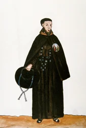 Alltagsleben und Bräuche von Peru: Darstellung eines Mönchs des Franziskanerordens