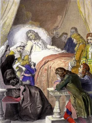 Tod von Ludwig XIV. (1638-1715), König von Frankreich, am 1. September 1715 in Versailles und der zukünftige Ludwig XV. (1710-1774)