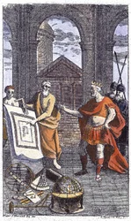 Detail von 27797: „Histoire obligations et statutes de la très venerable Confraternity des Francs-Masons“: von Reinhardt Jr. gestochener Frontispiz (1742) für das berühmte Werk des Bruders des Dritten, in dem die wesentlichen Passagen von Ander übersetzt
