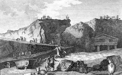 Ausgrabungen in Pompeji. Gravur