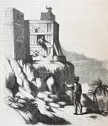 Francisco Roldan spricht mit Adelantado Bartholomew Columbus auf der Insel Hispaniola, in Fort Concepcion im Jahr 1497