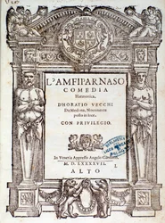 Frontispiz von Amfiparnaso, Madrigalkomödie von Orazio Vecchi