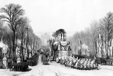 Begräbnis von Kaiser Napoleon Bonaparte. Rückkehr der Asche von Kaiser Napoleon I. auf die Champs-Elysees, Paris