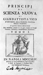 Giambattista Vico. Auch genannt Giovanni, Gian Battista, Jean Baptiste oder Jean-Baptiste. Frontispiz von „La Scienza Nuova“