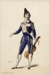 Giorgio Ronconi in der Rolle des Figaro in Gioacchino A. Rossinis Oper Der Barbier von Sevilla