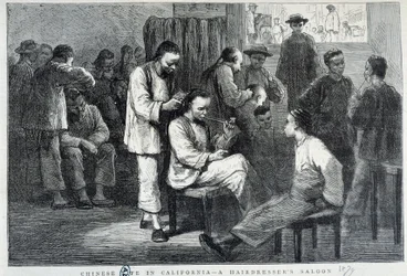 Friseursalon in der chinesischen Gemeinschaft von Kalifornien - Gravur