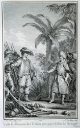 Hier ist die Währung der Tribute, die der König von Portugal zahlt: Handel der Portugiesen in den Kolonien - in „Histoire philosophique et politique des établissements et du commerce des européens dans les deux Indes“ von Guillaume Thomas Raynal, ed. Pelle