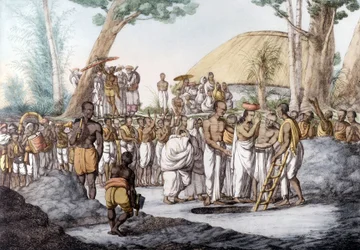 Indische Kultur und Zivilisation: Witwe, die lebendig auf dem Grab ihres Mannes begraben wird, Indien