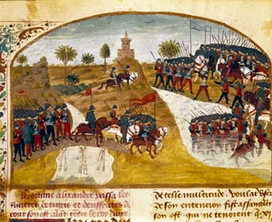 König Alexander der Große und seine Armee überqueren den Tigris und den Euphrat