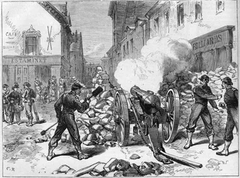 Die Pariser Kommune 1871. Batterie, die von den Föderierten (Kommunarden) in Issy aufgestellt wurde