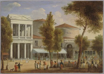 Das Théâtre des Variétés und der Passage des Panoramas, Boulevard Montmartre, um 1825