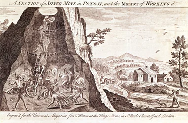 Die Silberminen von Potosi, Bolivien. Gravur des 19. Jahrhunderts