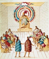 Montezuma (oder Moctezuma II), Aztekenkaiser (1466-1520) und sein Rat