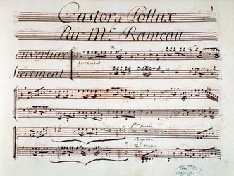 Seite der Partitur von Castor et Pollux, lyrische Tragödie von Rameau (1737)