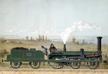 Personenzuglokomotive und Kohlenwagen der Straßburger Eisenbahn (Crampton-System)