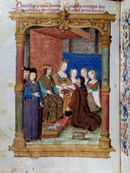 Pedro Marcuello präsentiert sein Buch König Philipp I. von Habsburg und Königin Johanna I. von Kastilien. Miniatur in „Devocionario de la Reyna Da Juana a Quien Llamaron la Loca“ von Pedro Marcuello