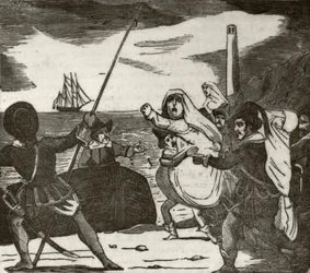 Pierre und seine Gefährten entführen Nonnen aus einem Kloster, ca. 1836