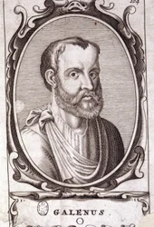 Porträt von Claudius Galenus (Klaudios Galenos oder Claudio Galeno oder Claudius Galenus oder Galen, um 131 - um 201), griechischer Arzt. Stich aus dem 18. Jahrhundert.