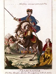 Porträt von Friedrich II. von Preußen (1712-1786) bekannt als Friedrich der Große. Gravur des 18. Jahrhunderts.