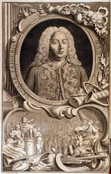 Porträt von Georg Friedrich Händel (1685-1759). Frontispiz von „Alexander