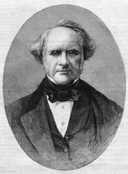 Porträt von George Peabody (1795-1869), Unternehmer und Philanthrop, Gründer des Peabody Institute Conservatory der Johns Hopkins University in Maryland, USA. Stich in „L