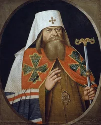 Porträt von Hadrian (1627-1700), orthodoxer Erzbischof Patriarch von Moskau, Gemälde eines anonymen Autors aus dem 17. Jahrhundert