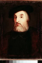 Porträt von Hernan Cortes, spanischer Eroberer Mexikos. Anonymes Gemälde. Madrid, Nationalbibliothek.