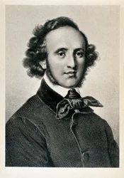 Porträt von Jakob Ludwig Felix Mendelssohn Bartholdy (1809-1847), deutscher Dirigent und Komponist. Lithographie des 19. Jahrhunderts. Biblioteca del Conservatorio Giuseppe Verdi, Mailand