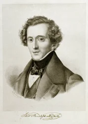 Porträt von Jakob Ludwig Felix Mendelssohn Bartholdy (1809-1847), deutscher Dirigent und Komponist. Lithographie des 19. Jahrhunderts. Civico Museo Bibliografico Musicale, Bologna