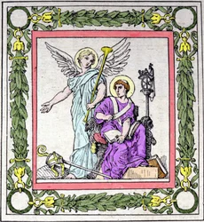 Porträt des Heiligen Gregor, Bischof von Tours (538 - 594), der die Geschichte Frankreichs schreibt.